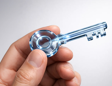 Рука держит прозрачный ключ, символизирующий готовое комплексное решение